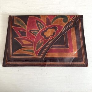 Larella Vintage Handmade Leather Clutch Hand Painted Indian Batik Indonesian